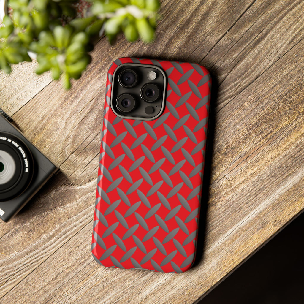 Durable Phone Case Red-iPhones Tough Cases with Stylish Diamond Plate Design