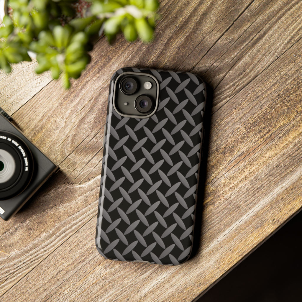 Durable Phone Case Black - Tough Cases with Stylish Diamond Plate Design - iPhones