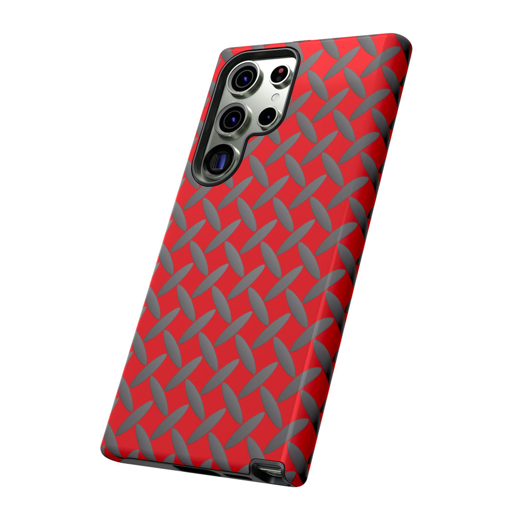 Durable Samsung Phone Case Red - Tough Cases with Stylish Diamond Plate Design