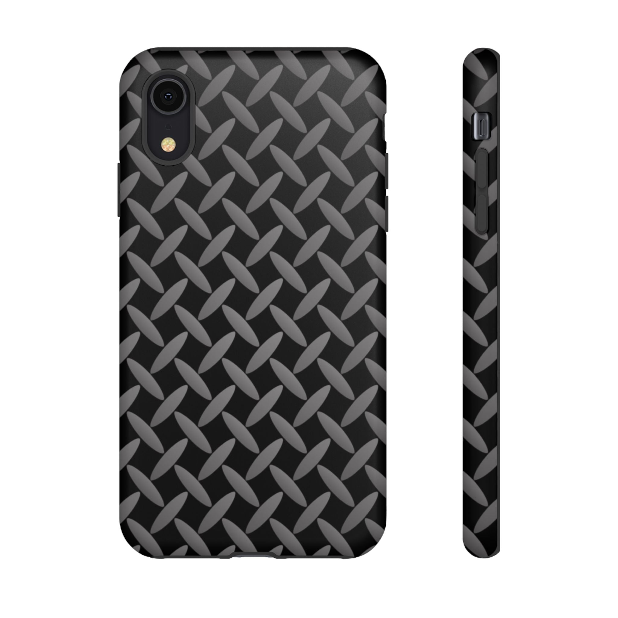 Durable Phone Case Black - Tough Cases with Stylish Diamond Plate Design - iPhones