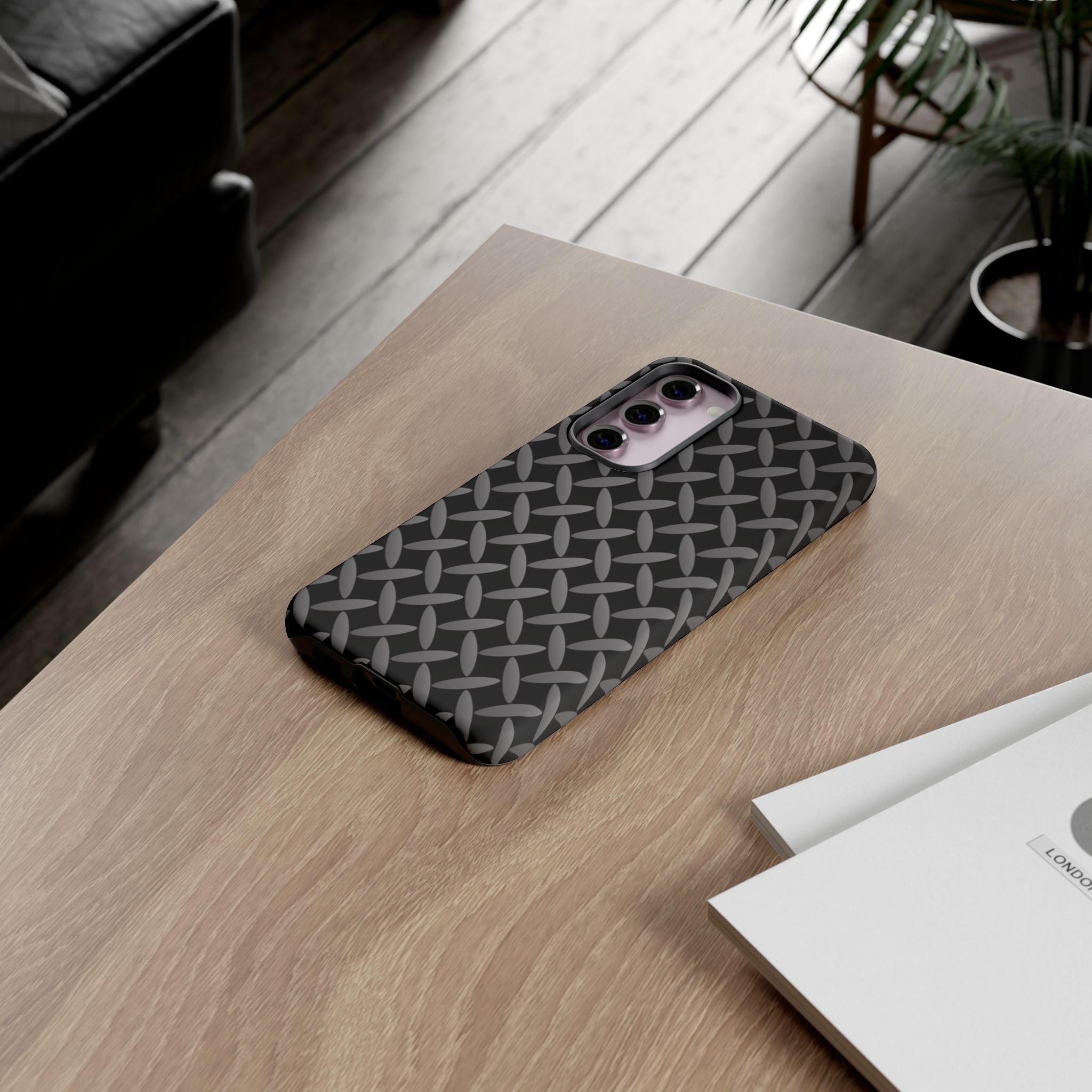 Durable Phone Case Black - Tough Cases with Stylish Diamond Plate Design - Samsung