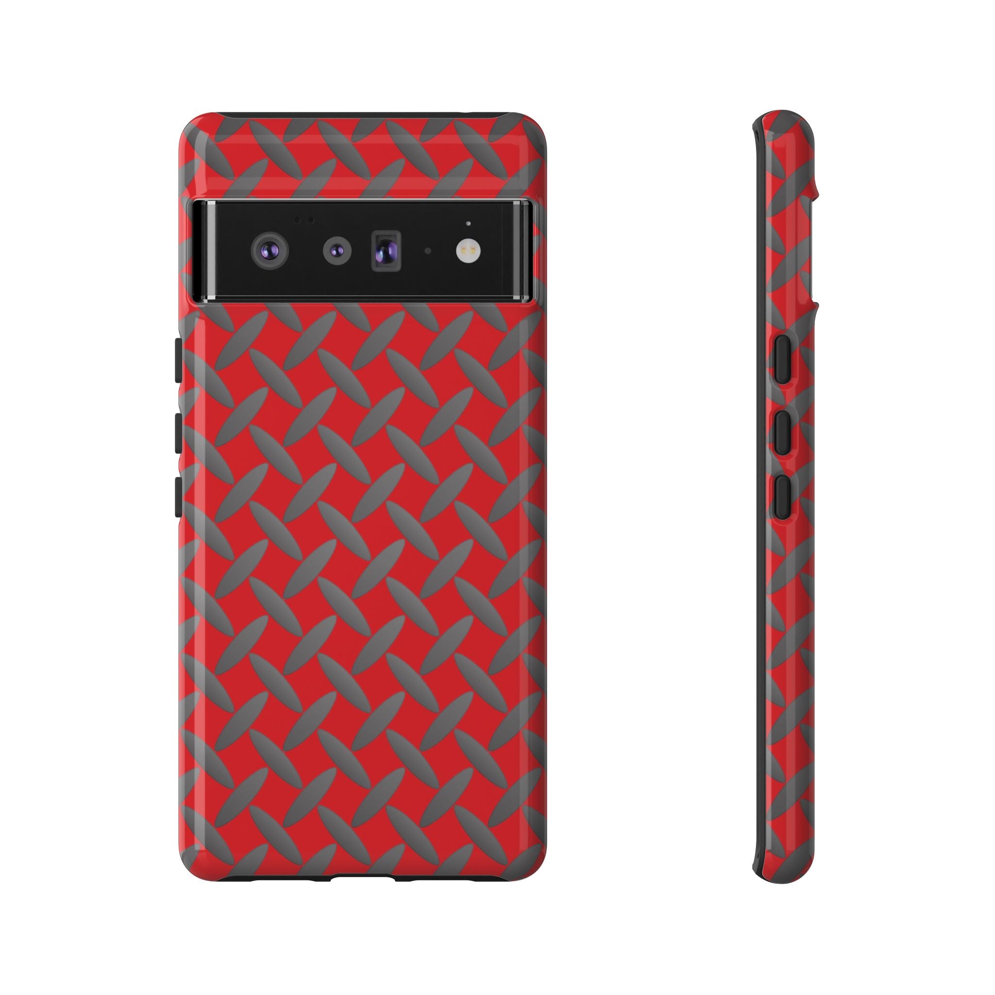Durable Google Phones Phone Case Red - Tough Cases with Stylish Diamond Plate Design