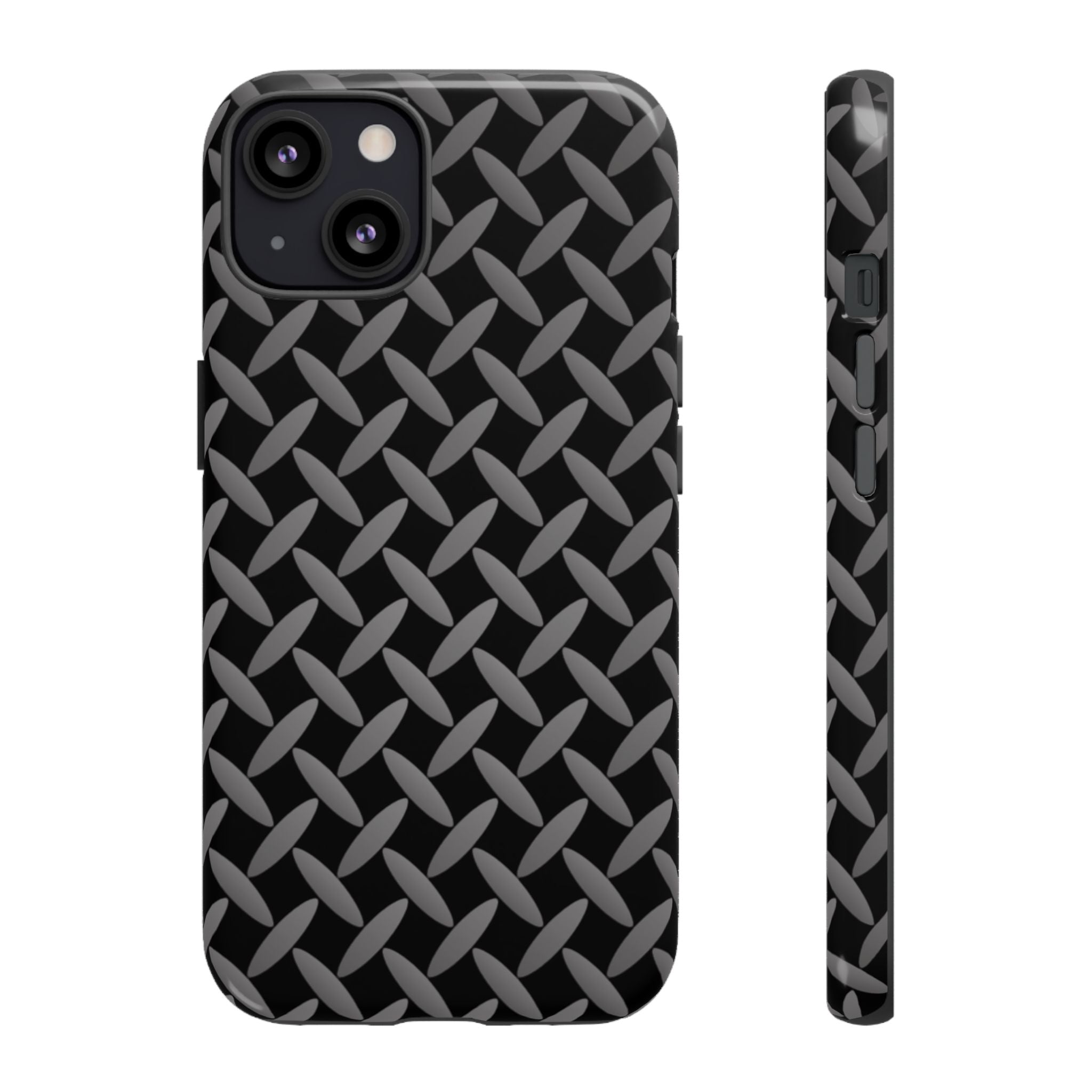 Durable Phone Case Black - Tough Cases with Stylish Diamond Plate Design - iPhones