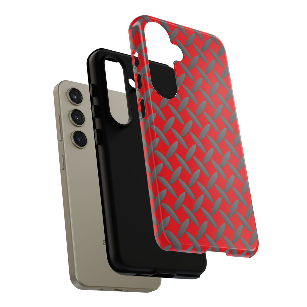 Durable Samsung Phone Case Red - Tough Cases with Stylish Diamond Plate Design