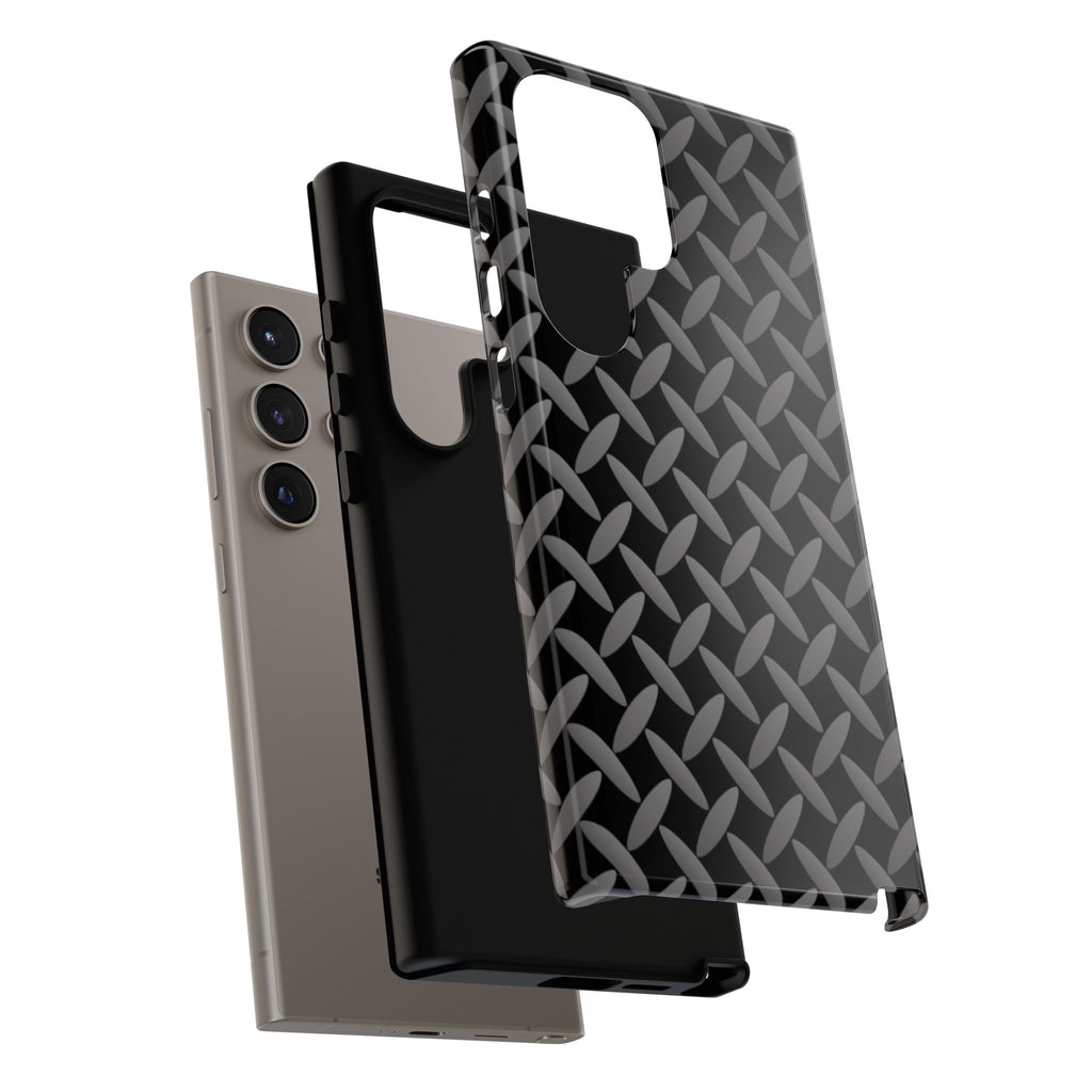 Durable Phone Case Black - Tough Cases with Stylish Diamond Plate Design - Samsung