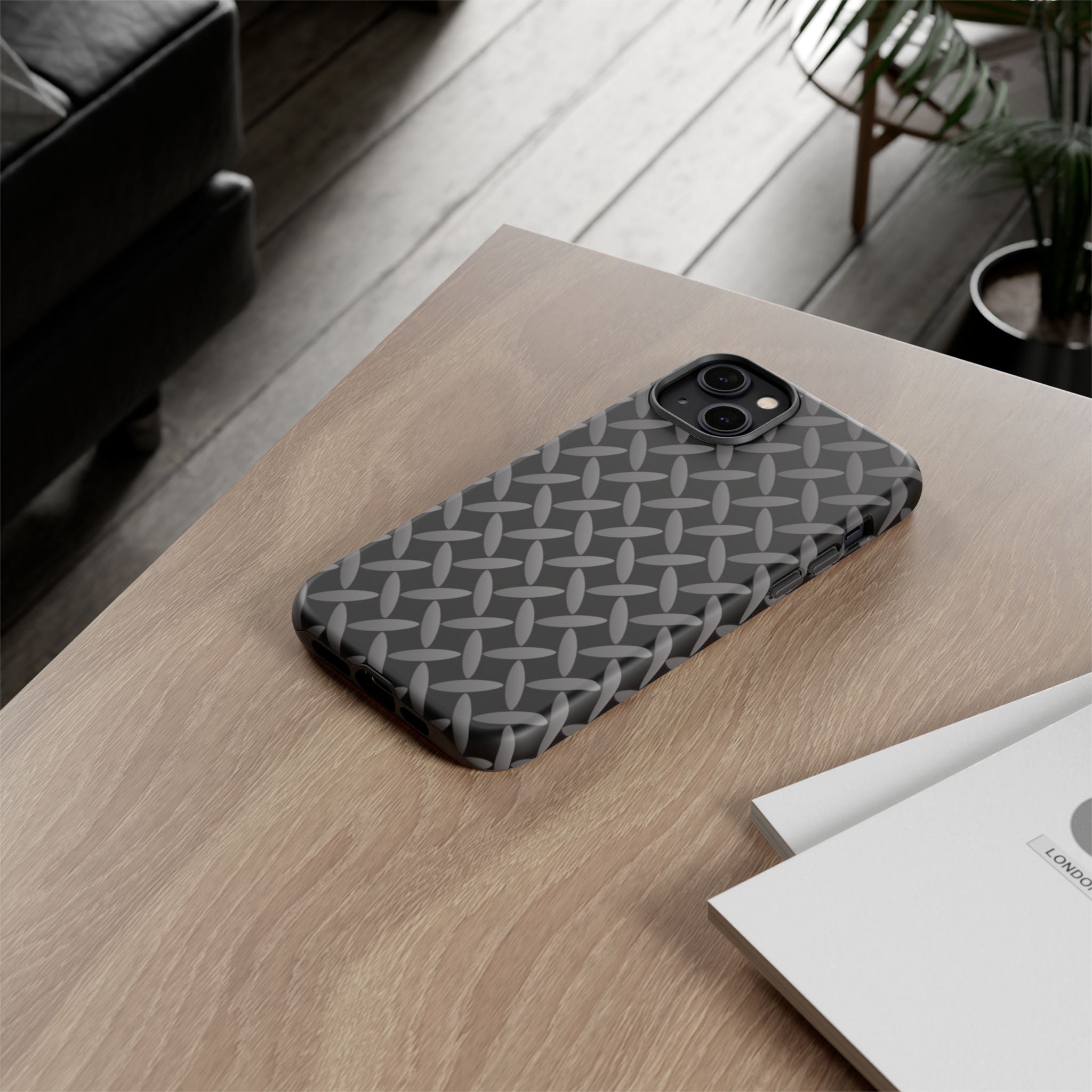Durable Phone Case Black - Tough Cases with Stylish Diamond Plate Design - iPhones