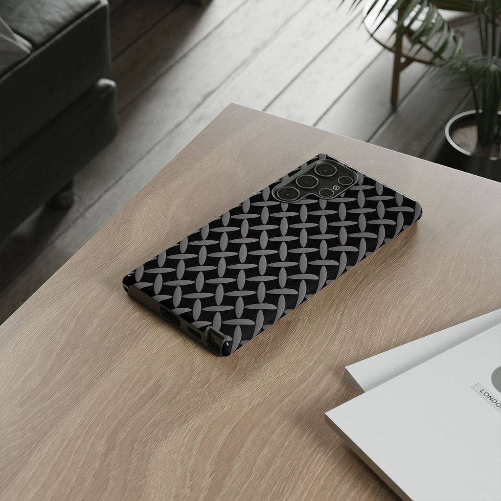 Durable Phone Case Black - Tough Cases with Stylish Diamond Plate Design - Samsung