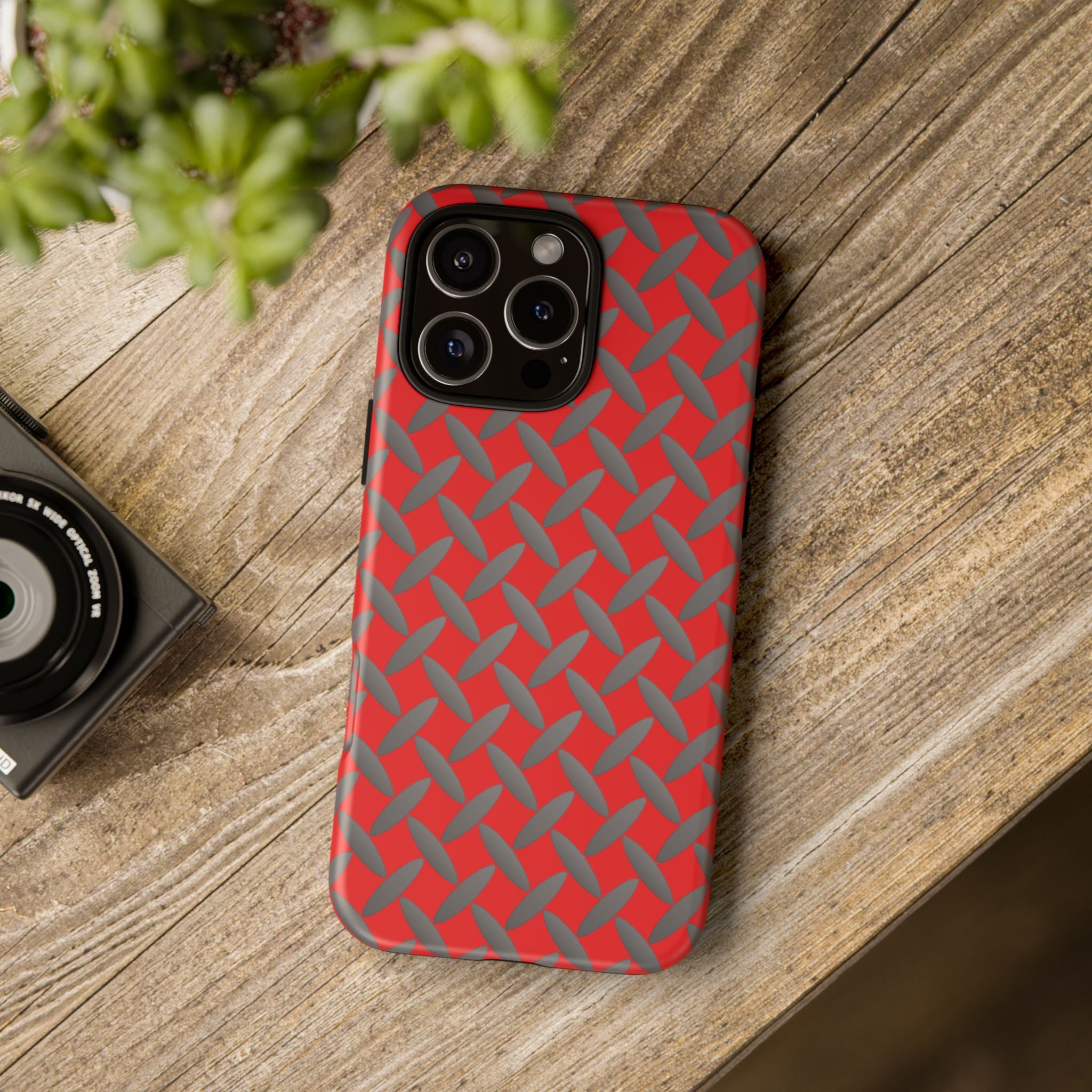Durable Phone Case Red-iPhones Tough Cases with Stylish Diamond Plate Design