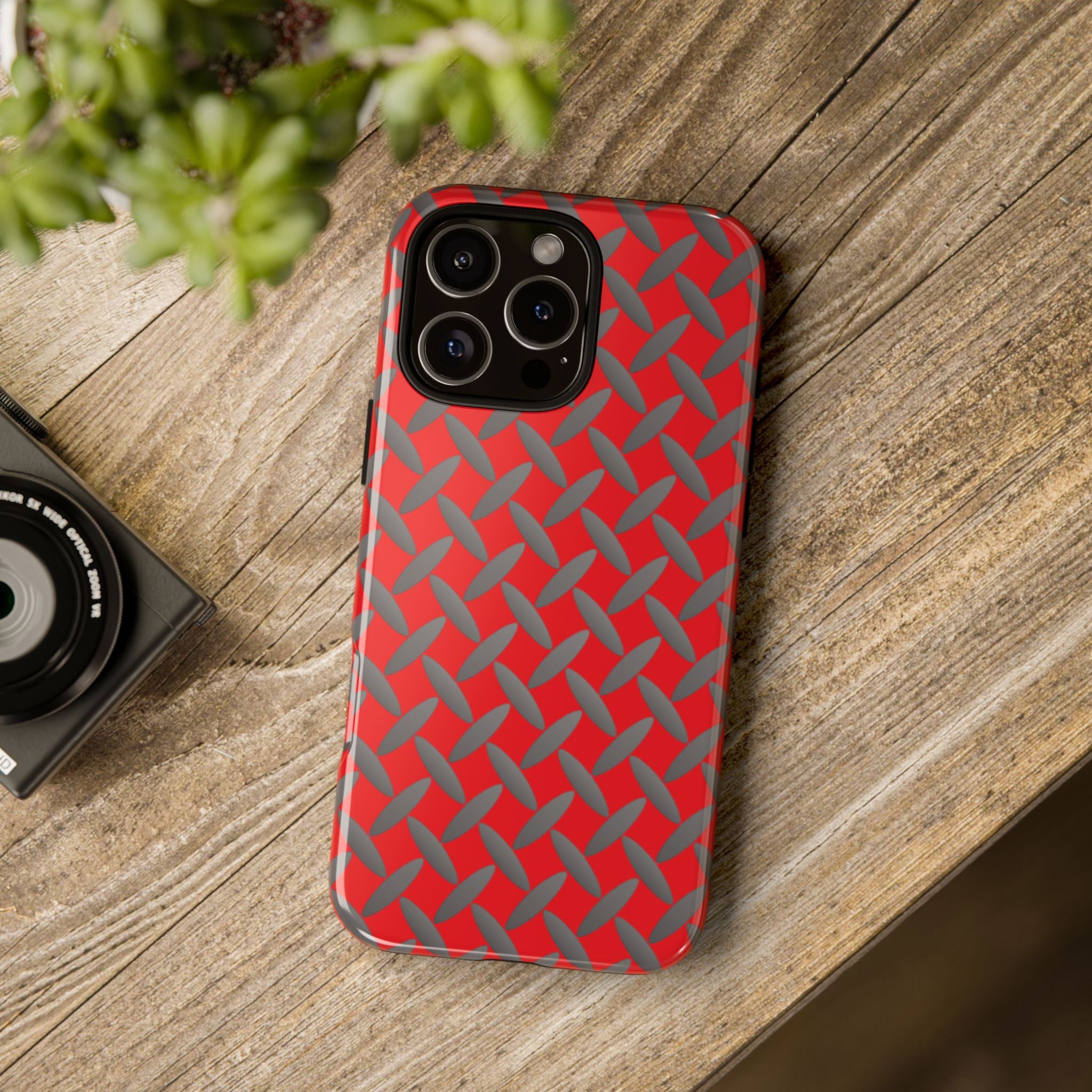 Durable Phone Case Red-iPhones Tough Cases with Stylish Diamond Plate Design