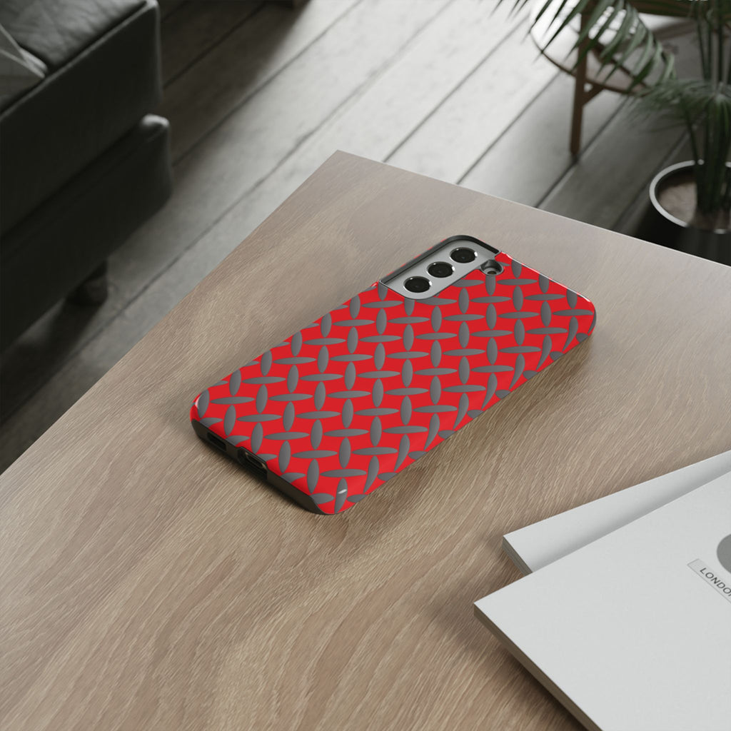 Durable Samsung Phone Case Red - Tough Cases with Stylish Diamond Plate Design