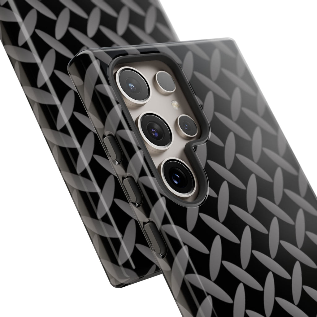 Durable Phone Case Black - Tough Cases with Stylish Diamond Plate Design - Samsung