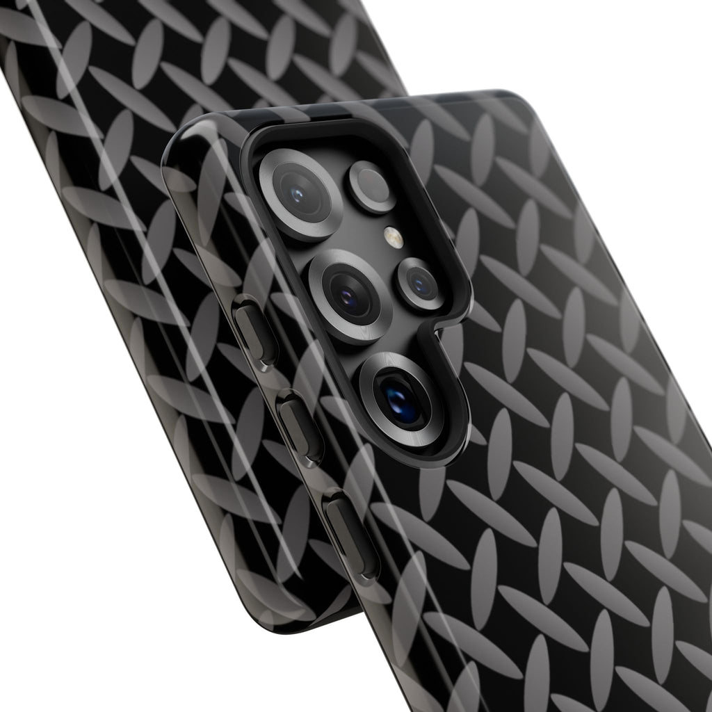 Durable Phone Case Black - Tough Cases with Stylish Diamond Plate Design - Samsung