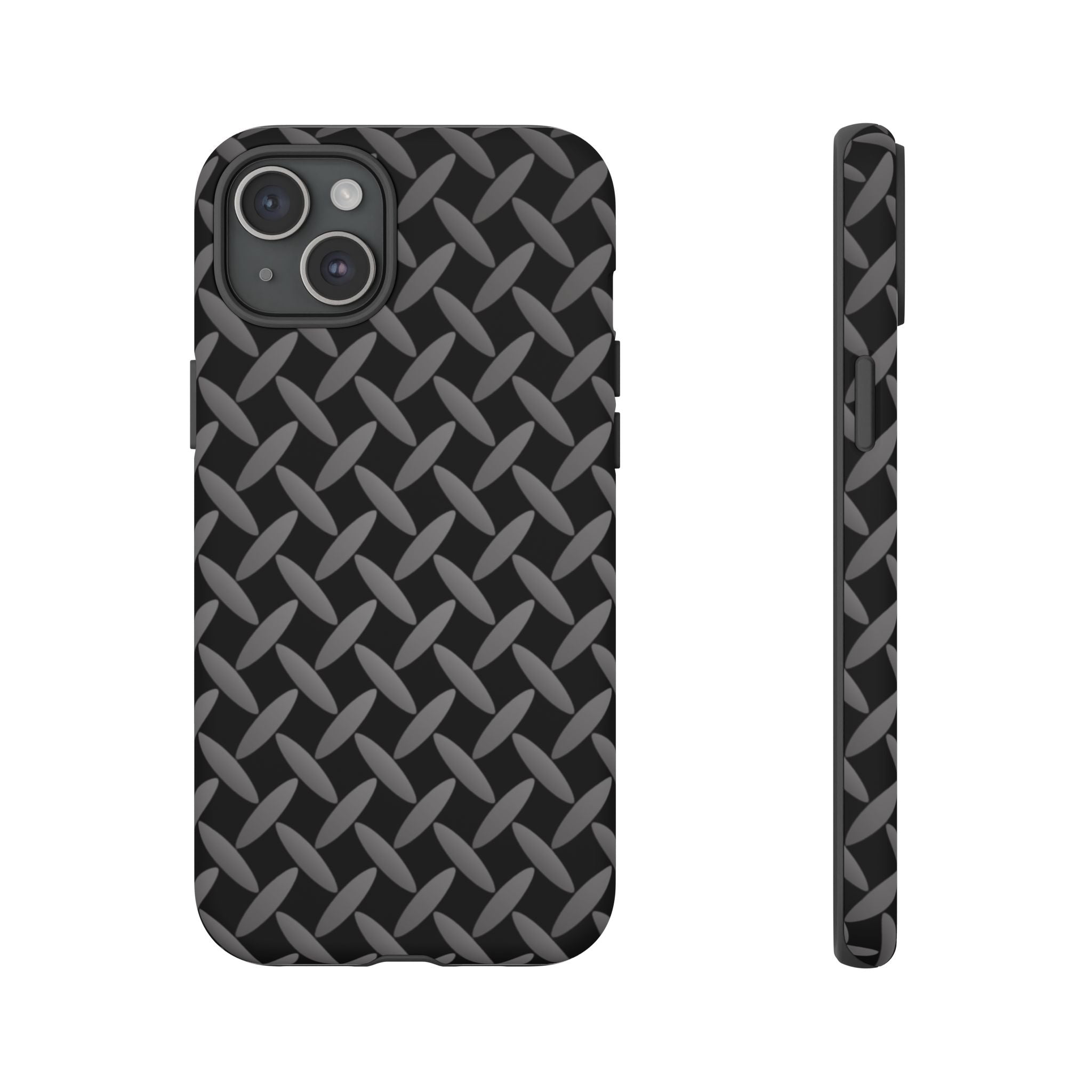 Durable Phone Case Black - Tough Cases with Stylish Diamond Plate Design - iPhones