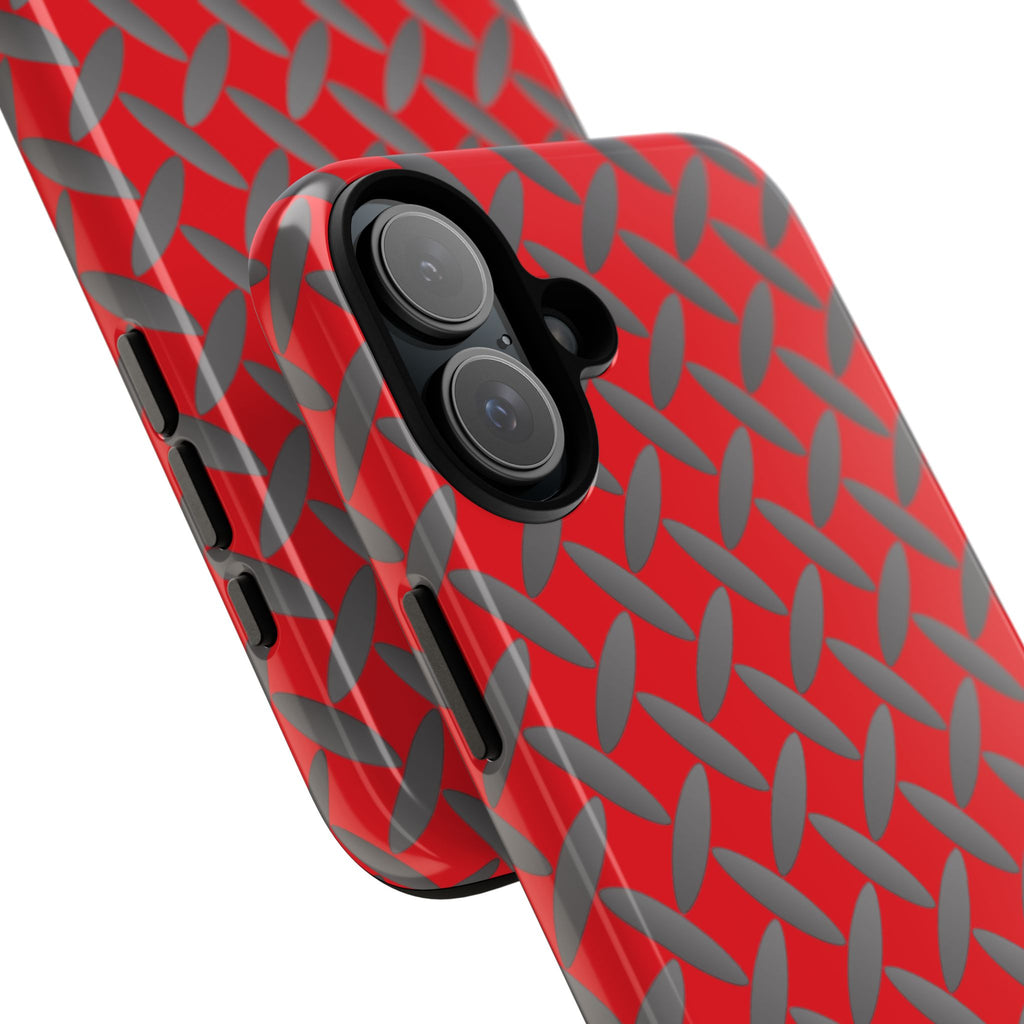 Durable Phone Case Red-iPhones Tough Cases with Stylish Diamond Plate Design