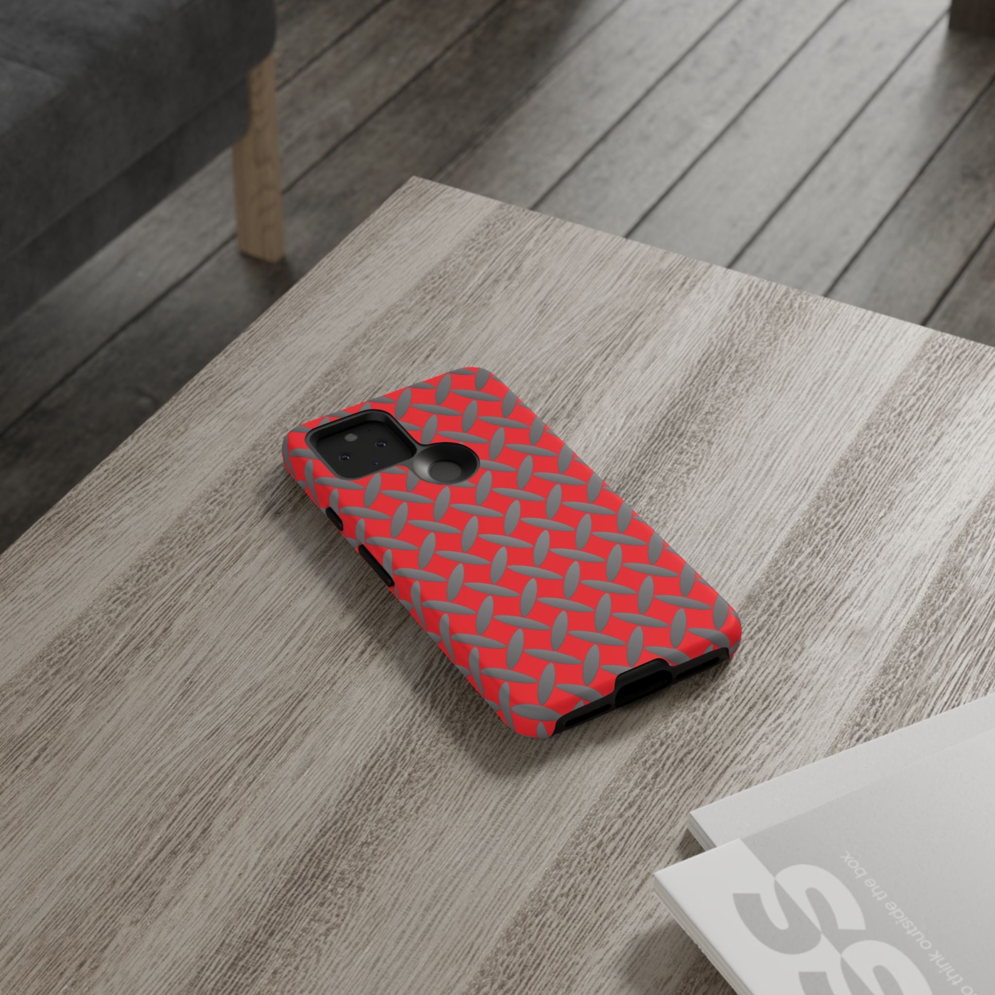 Durable Google Phones Phone Case Red - Tough Cases with Stylish Diamond Plate Design