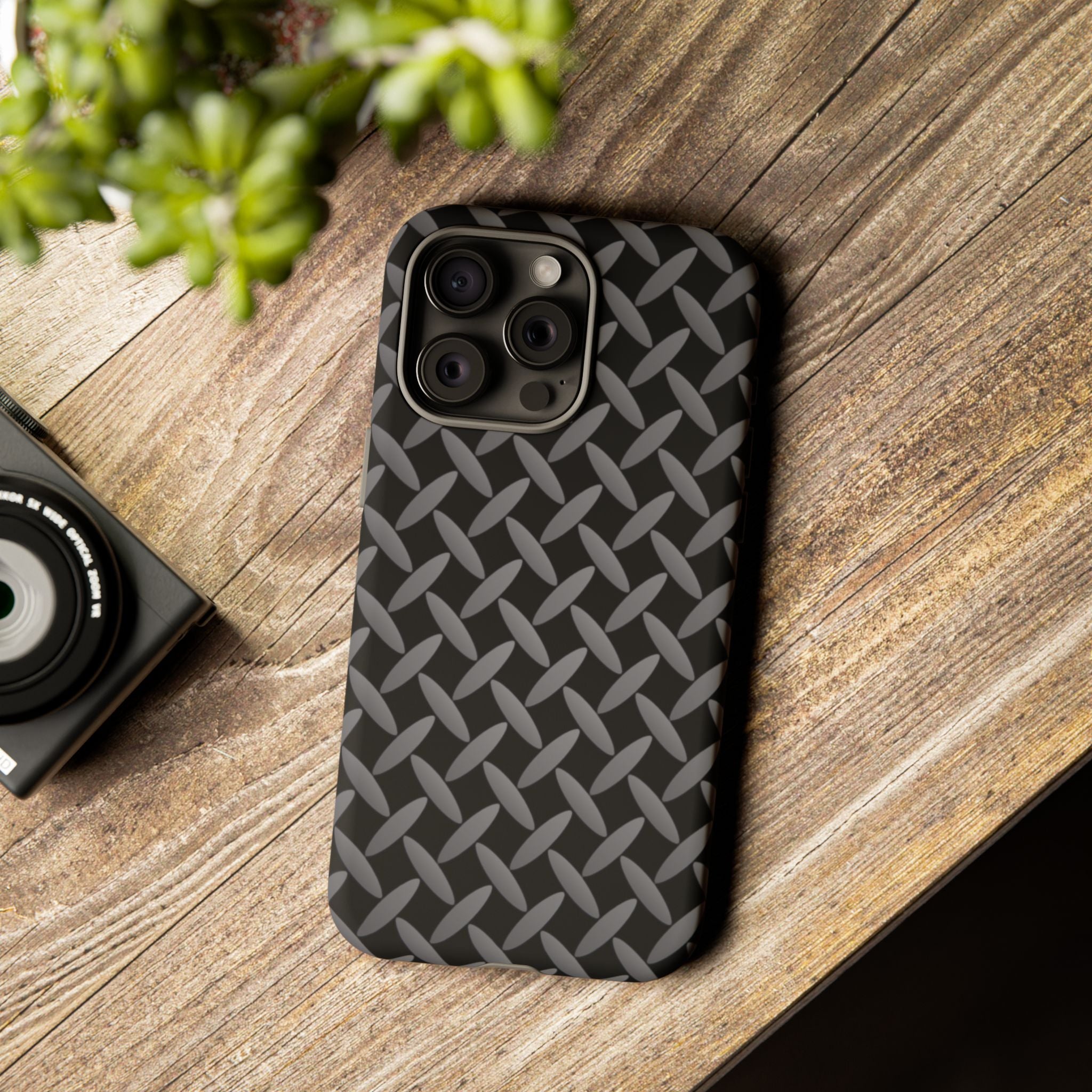 Durable Phone Case Black - Tough Cases with Stylish Diamond Plate Design - iPhones