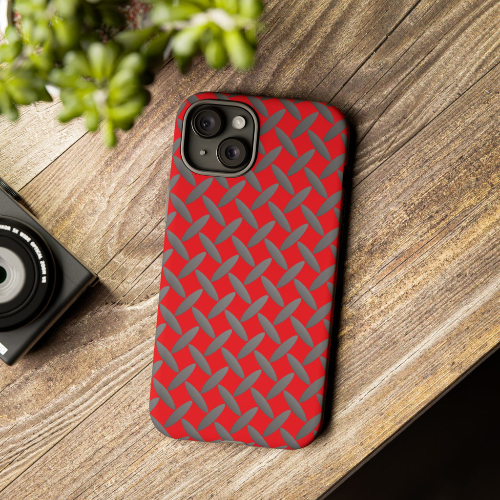 Durable Phone Case Red-iPhones Tough Cases with Stylish Diamond Plate Design