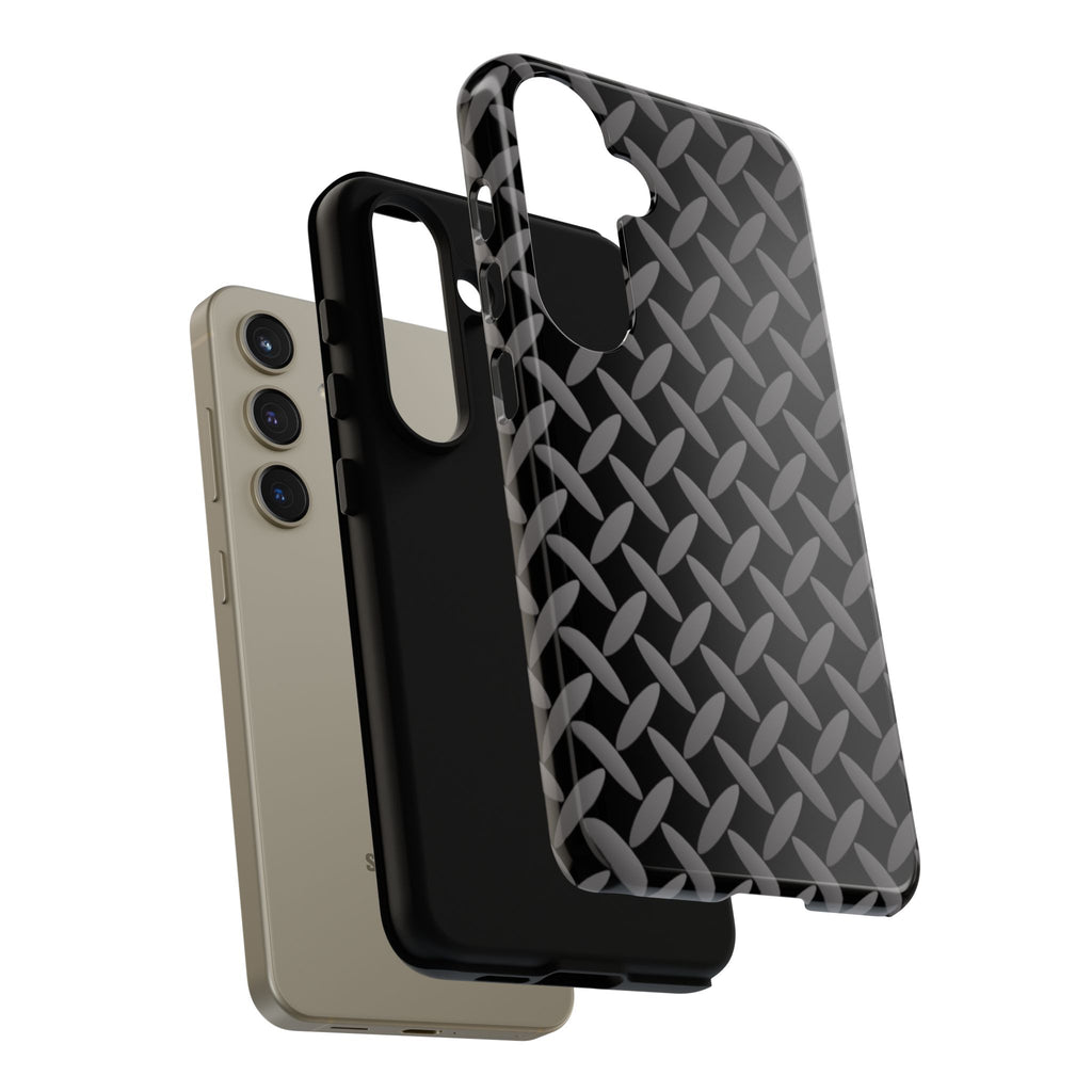 Durable Phone Case Black - Tough Cases with Stylish Diamond Plate Design - Samsung