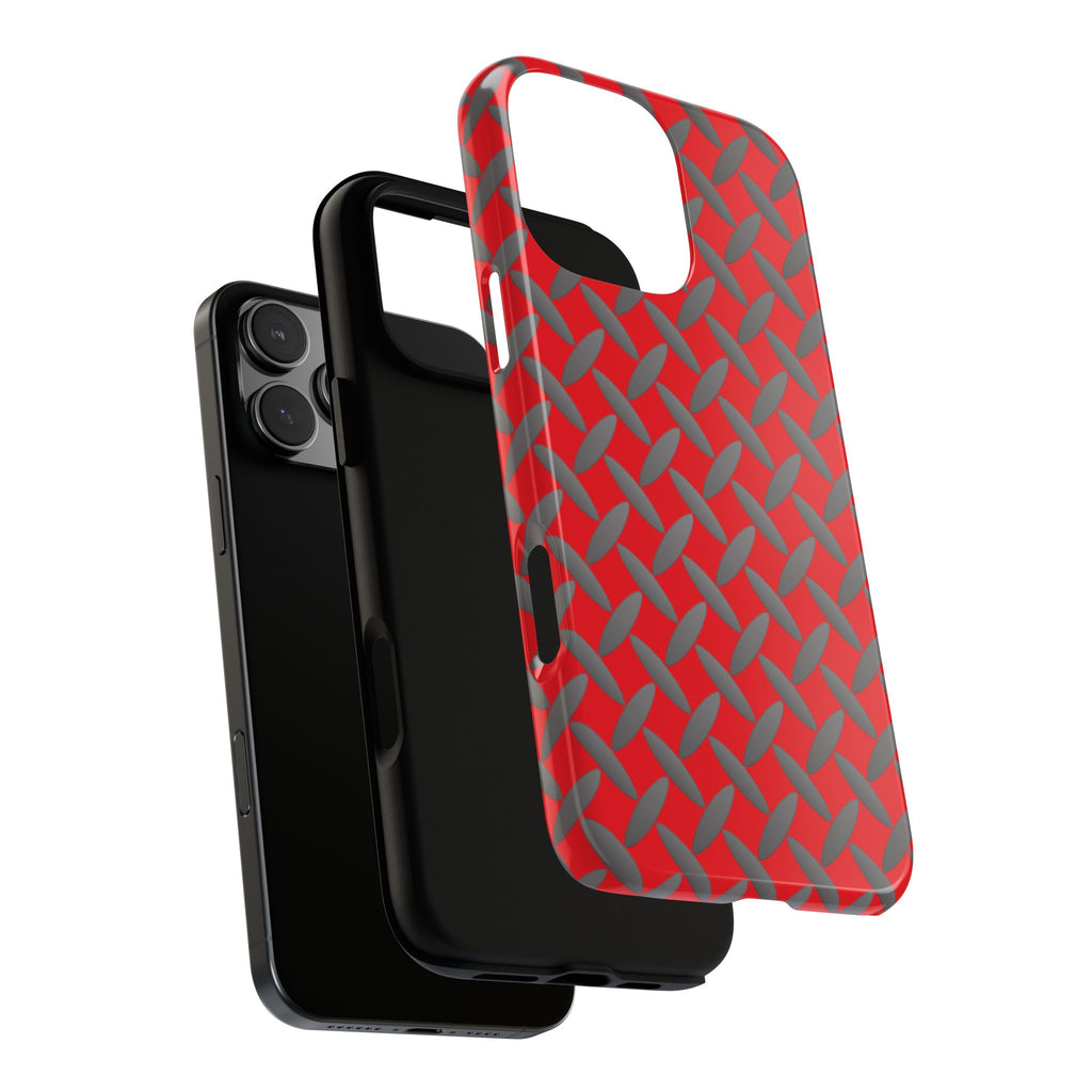 Durable Phone Case Red-iPhones Tough Cases with Stylish Diamond Plate Design
