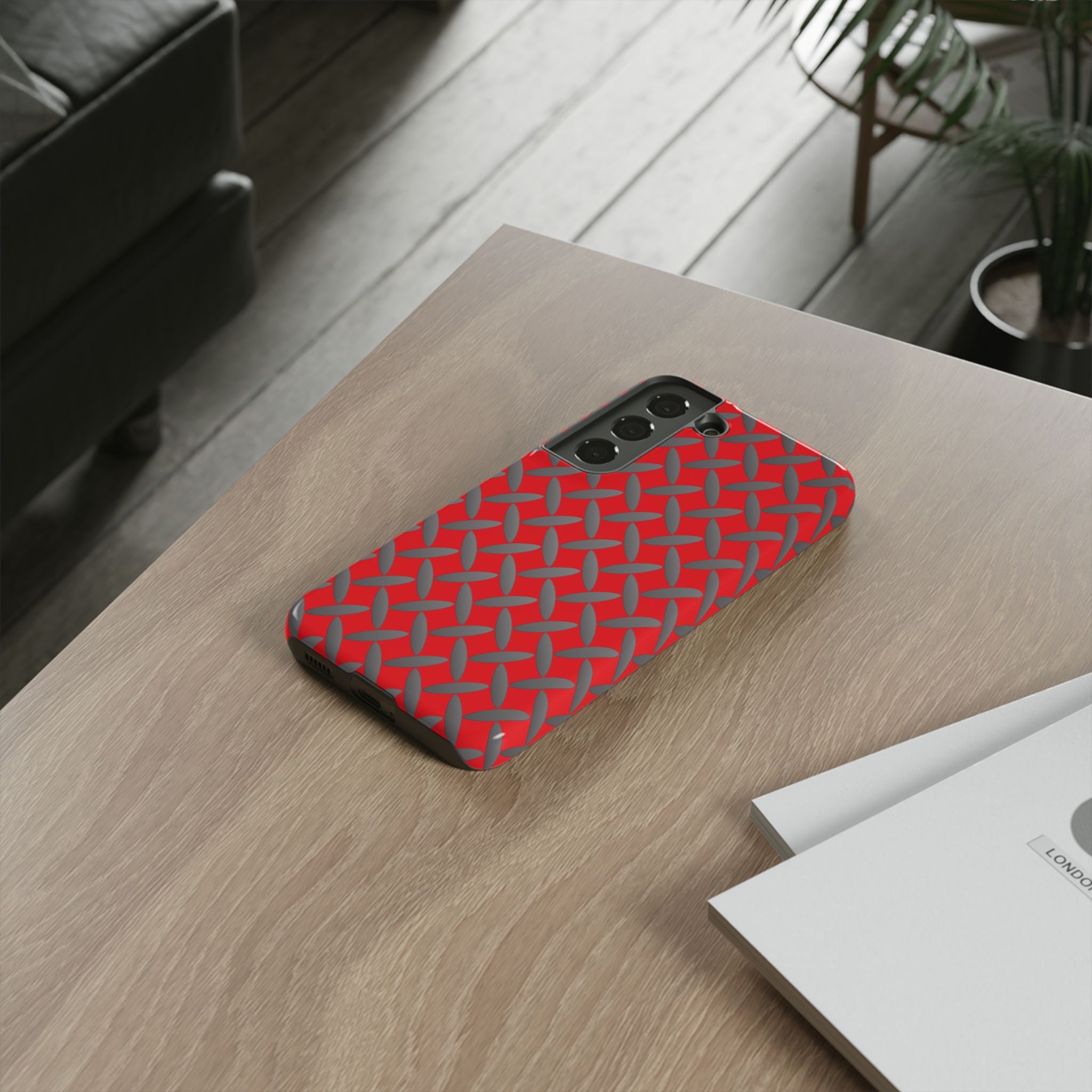 Durable Samsung Phone Case Red - Tough Cases with Stylish Diamond Plate Design