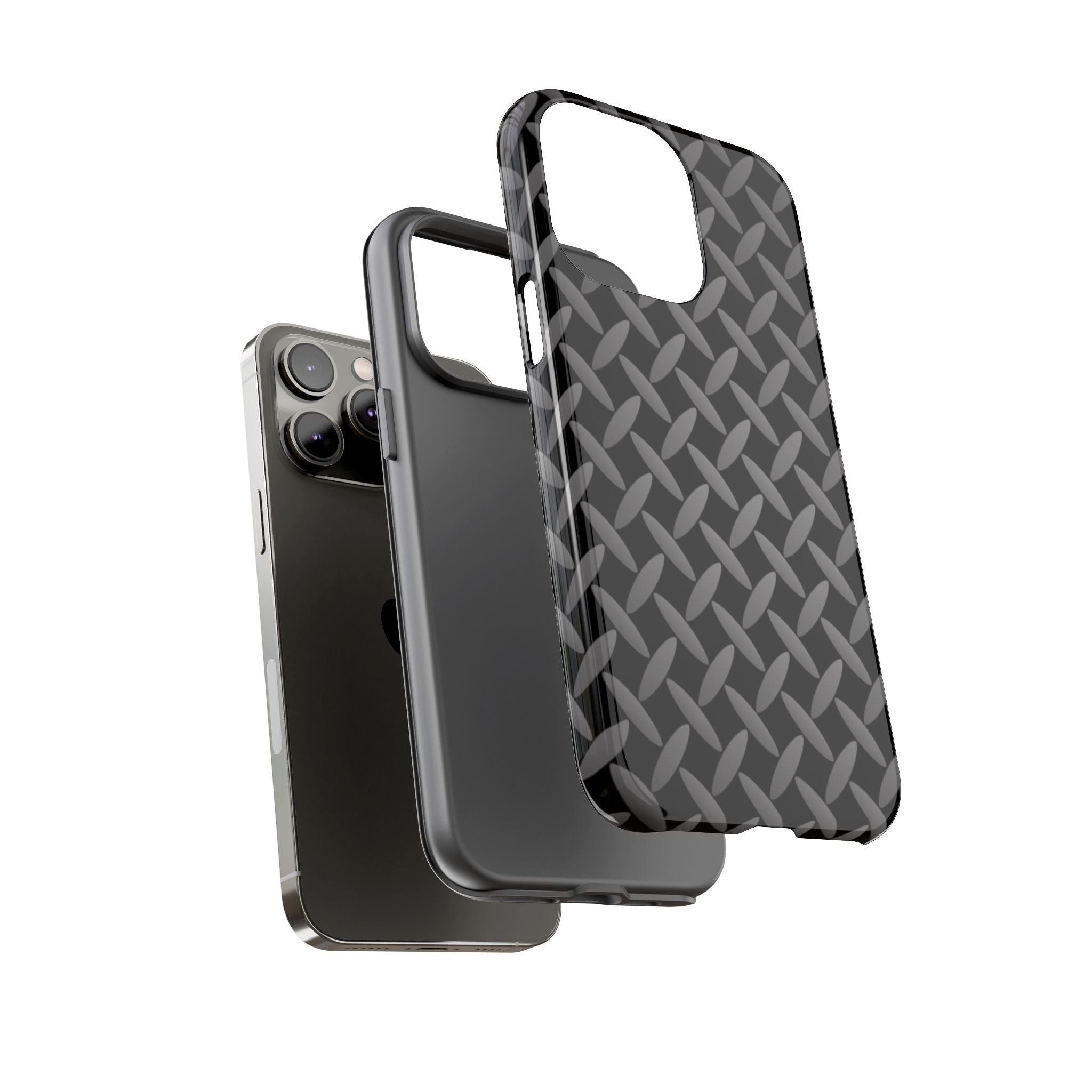 Durable Phone Case Black - Tough Cases with Stylish Diamond Plate Design - iPhones