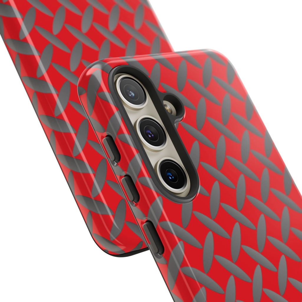 Durable Samsung Phone Case Red - Tough Cases with Stylish Diamond Plate Design