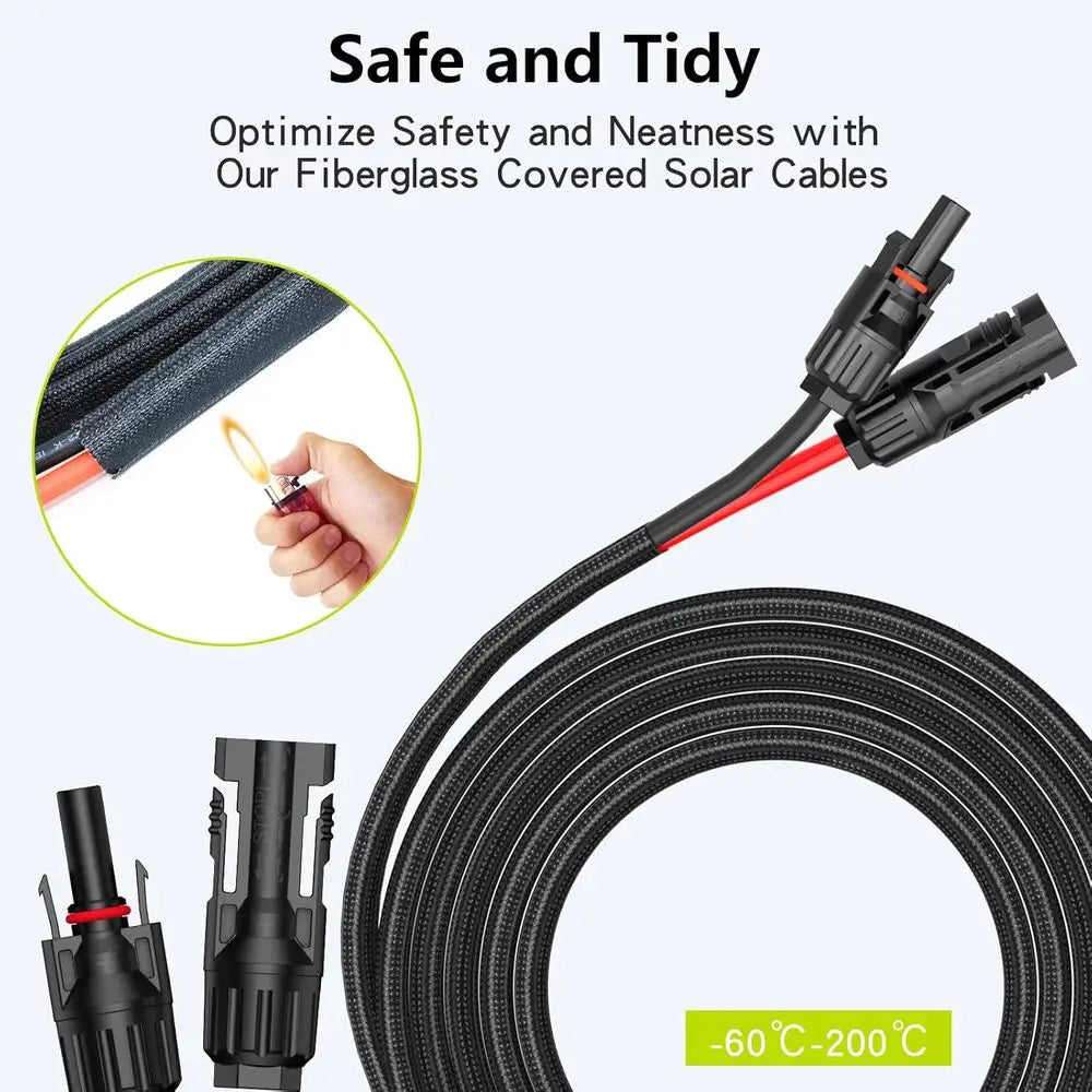 50Ft 10AWG Solar Cable Extension with Protection Cover, Solar Wire with Tool-Free Solar Connectors, IP68 Waterproof PV Cable, So
