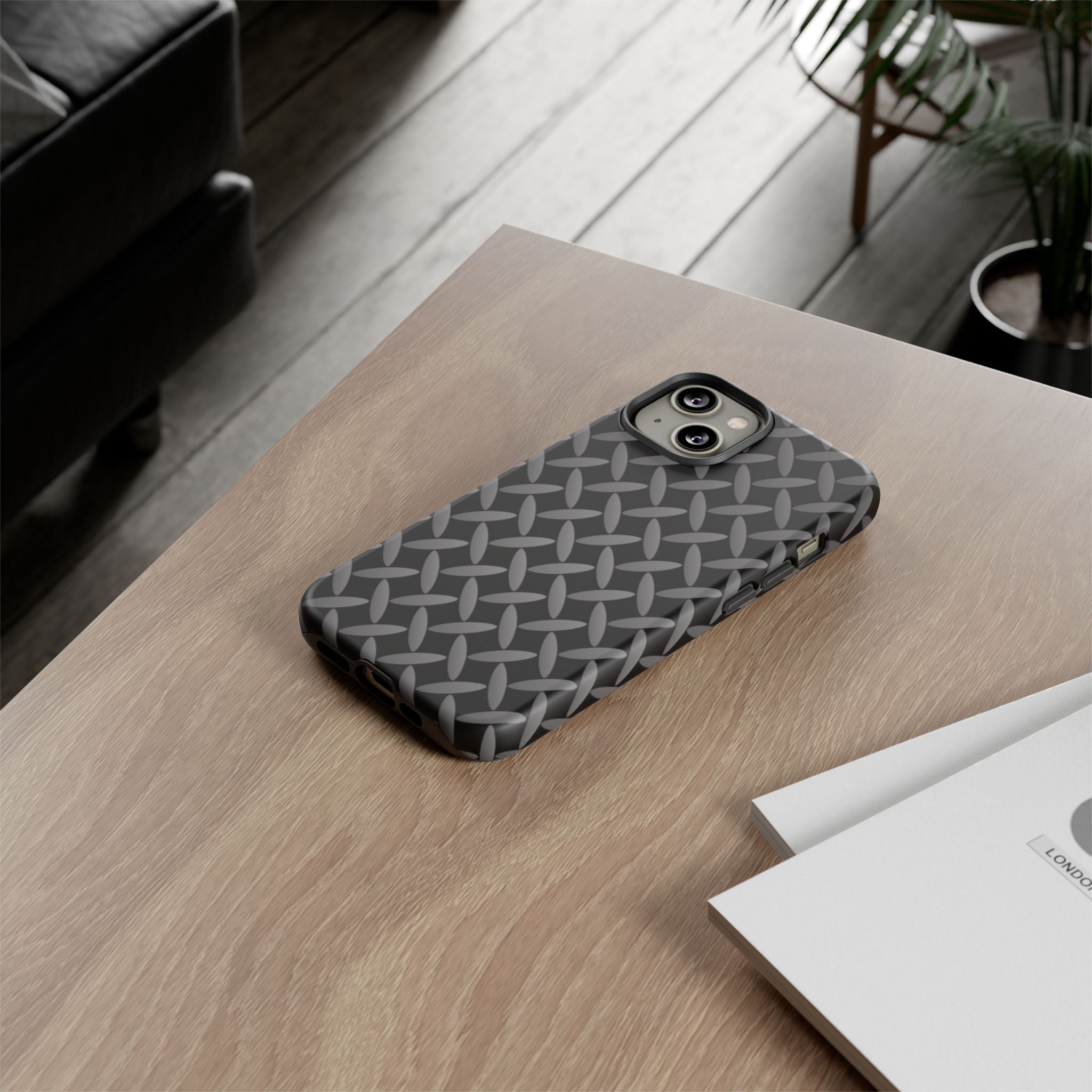 Durable Phone Case Black - Tough Cases with Stylish Diamond Plate Design - iPhones