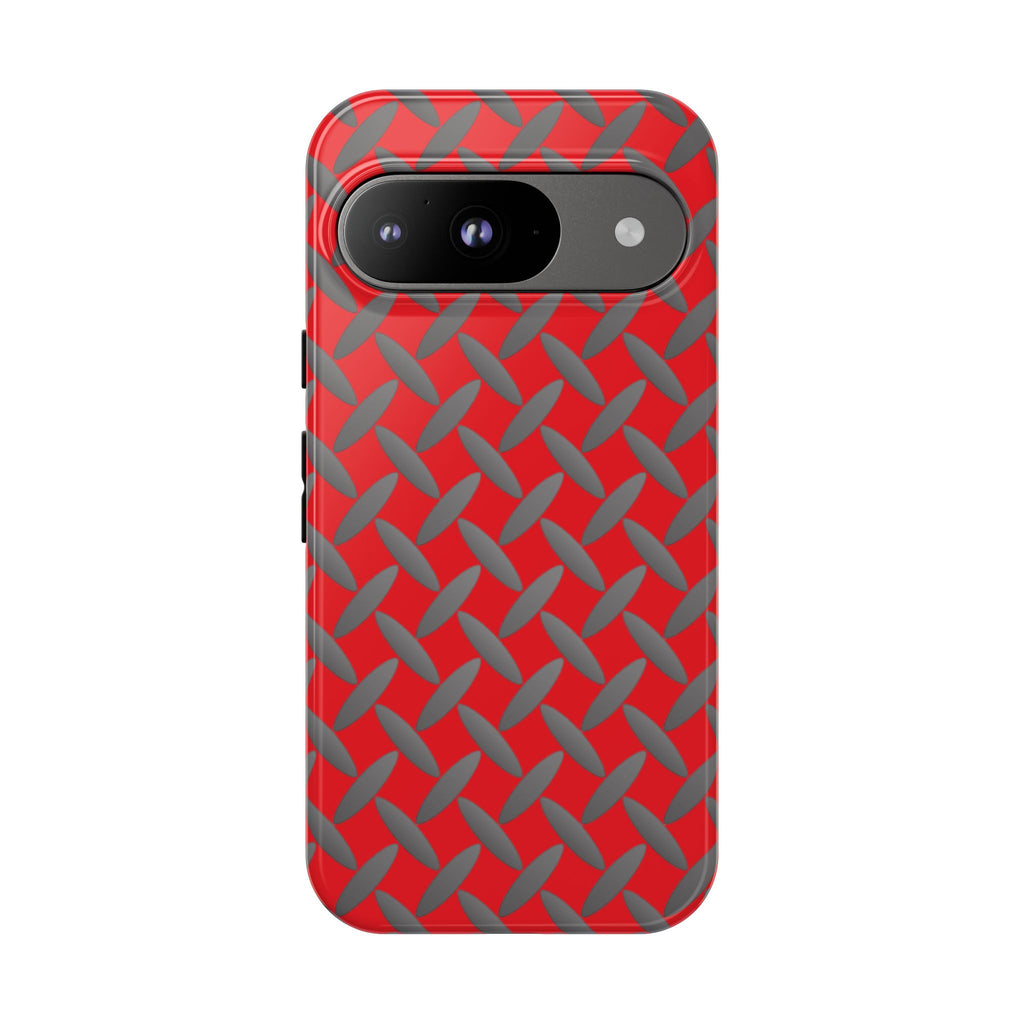 Durable Google Phones Phone Case Red - Tough Cases with Stylish Diamond Plate Design