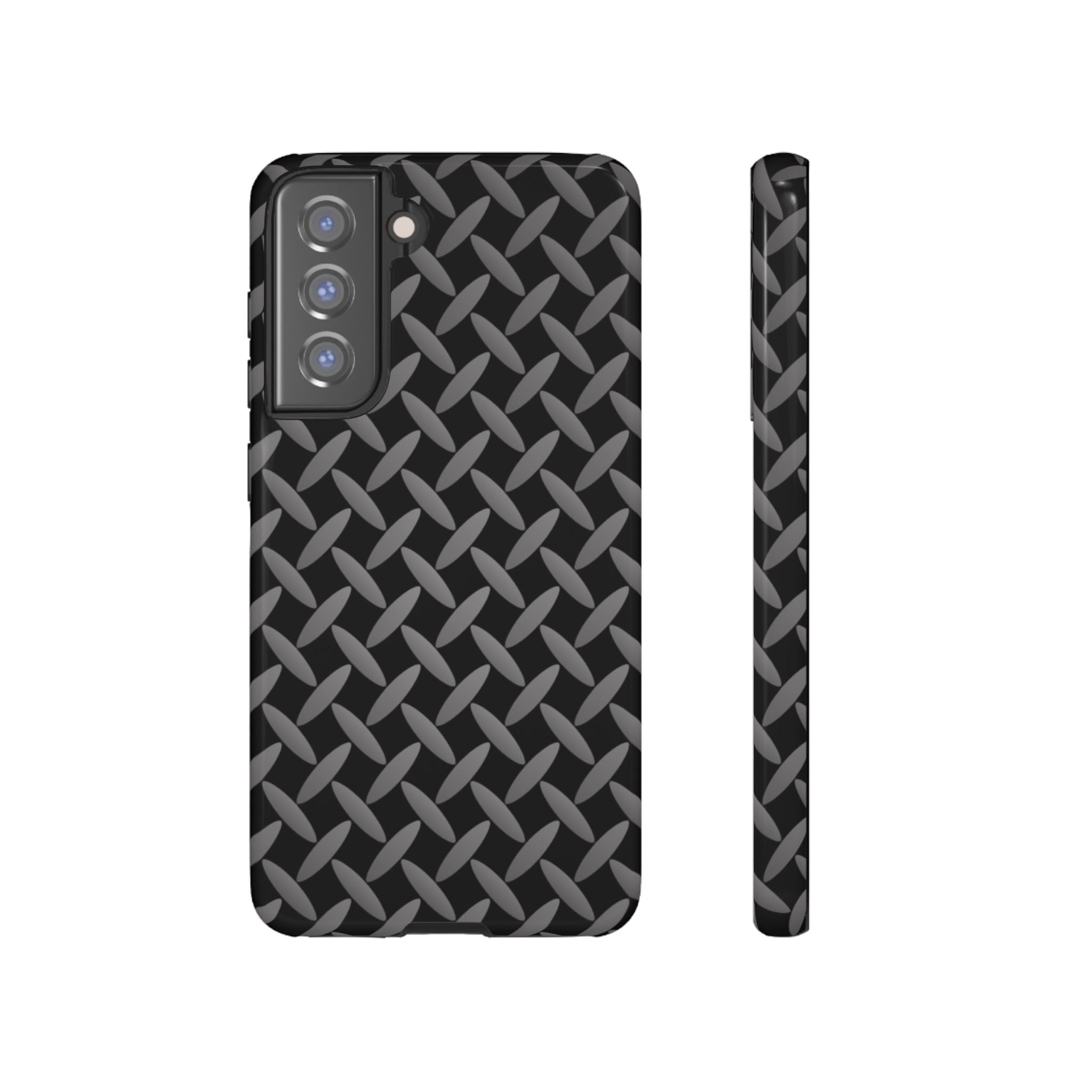 Durable Phone Case Black - Tough Cases with Stylish Diamond Plate Design - Samsung
