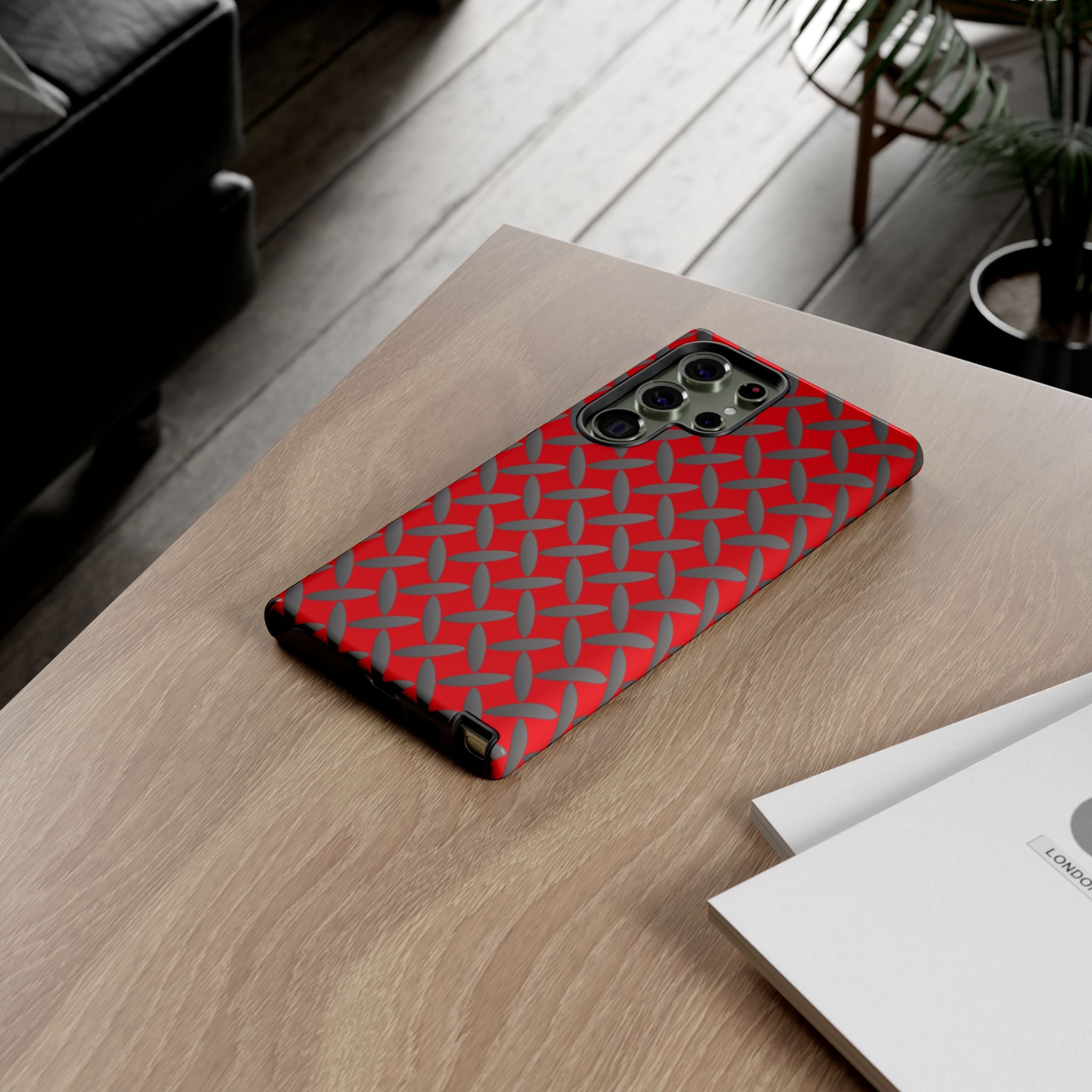 Durable Samsung Phone Case Red - Tough Cases with Stylish Diamond Plate Design
