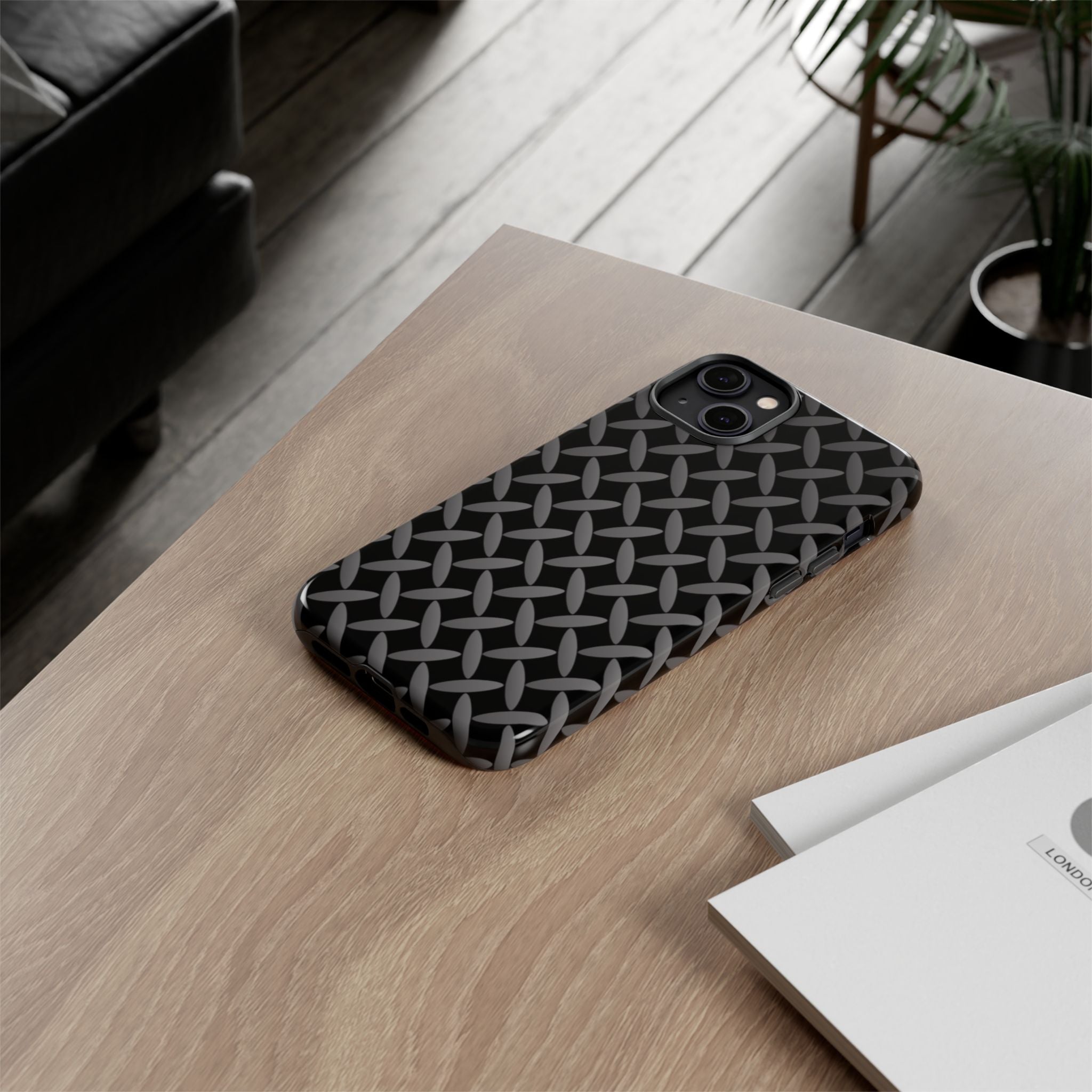 Durable Phone Case Black - Tough Cases with Stylish Diamond Plate Design - iPhones