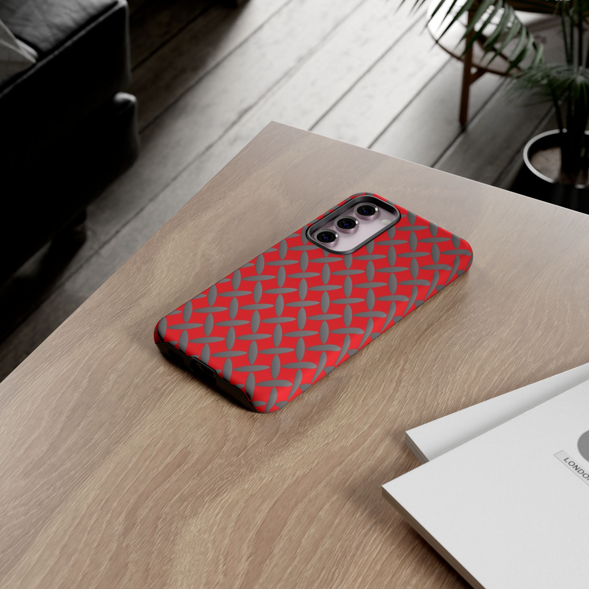 Durable Samsung Phone Case Red - Tough Cases with Stylish Diamond Plate Design