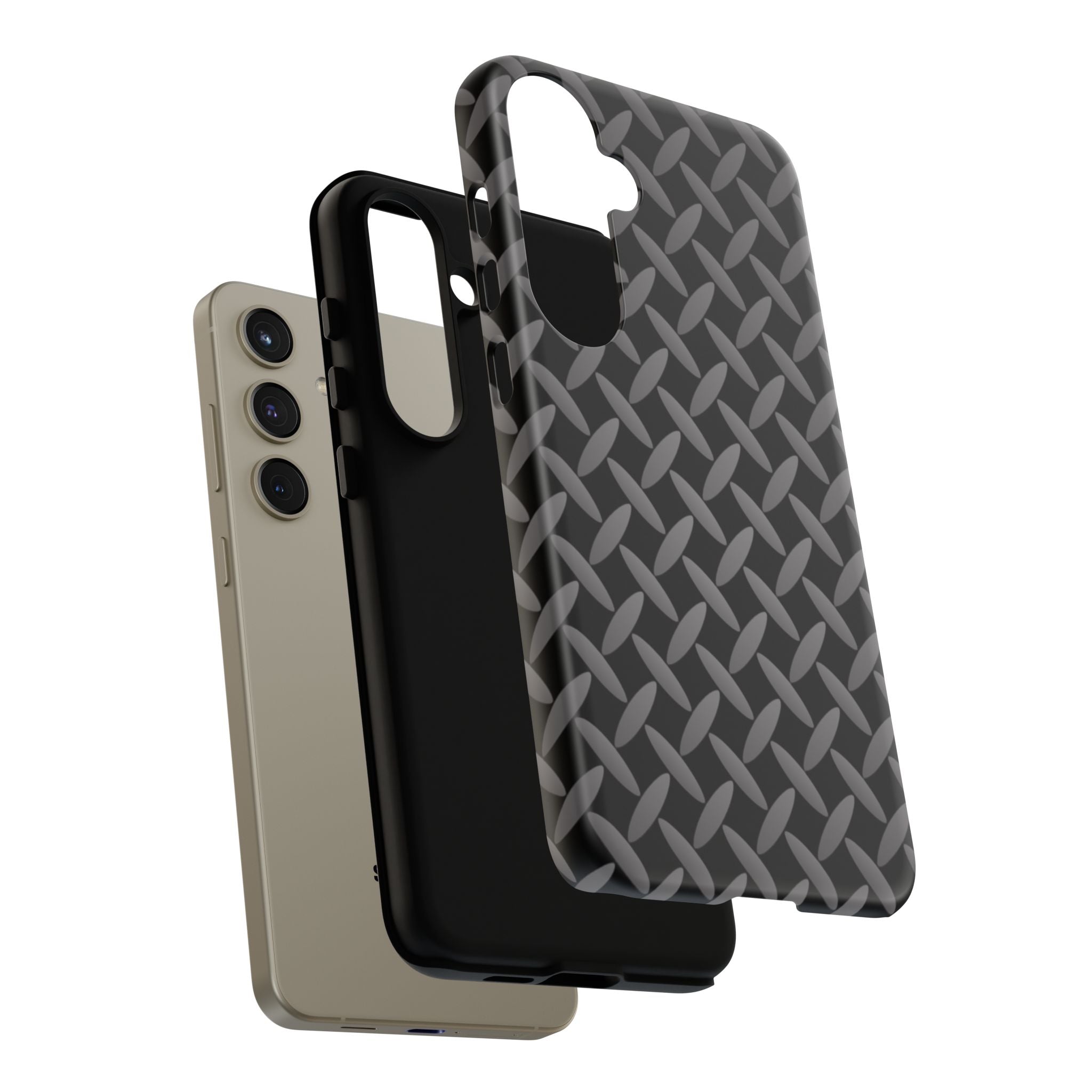 Durable Phone Case Black - Tough Cases with Stylish Diamond Plate Design - Samsung