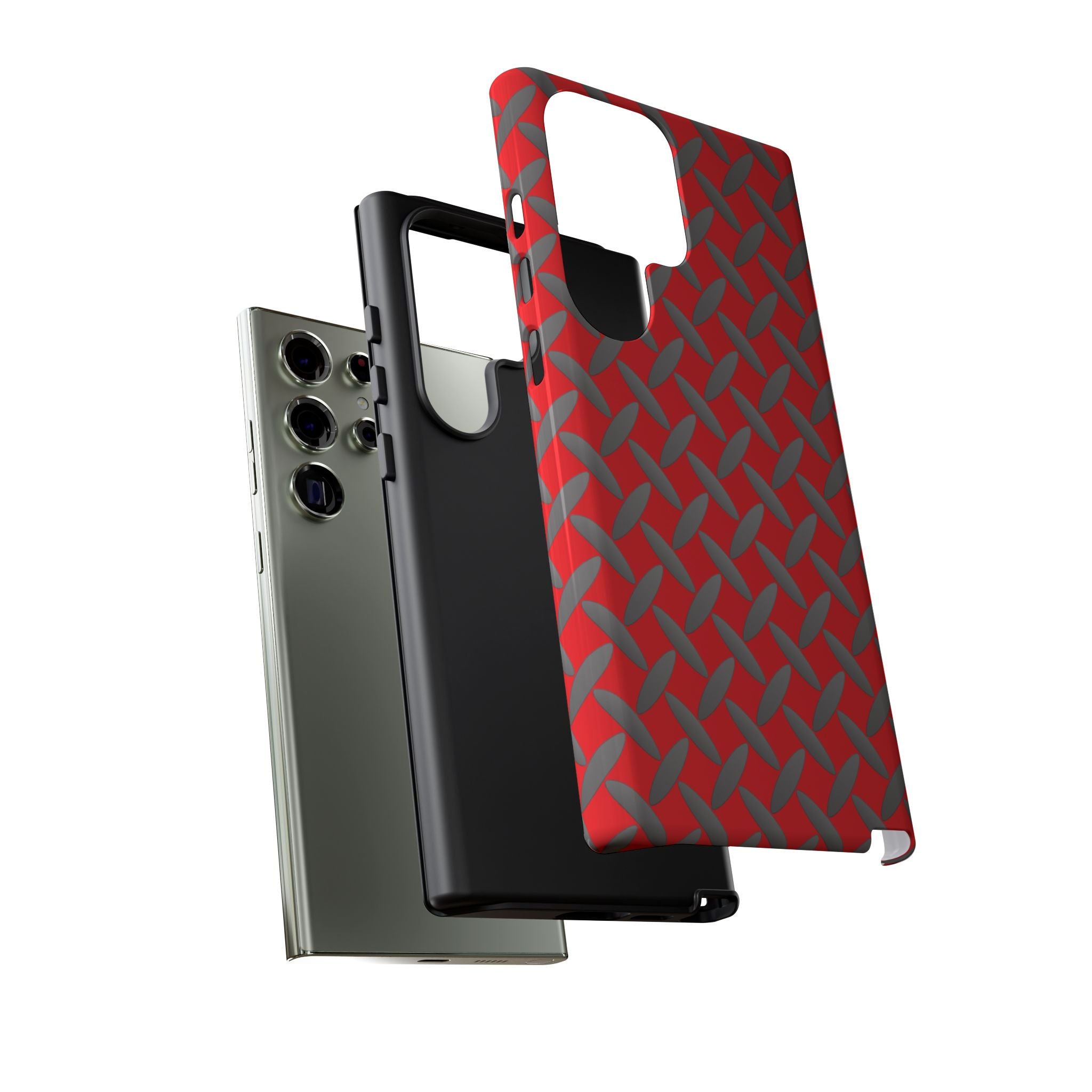 Durable Samsung Phone Case Red - Tough Cases with Stylish Diamond Plate Design