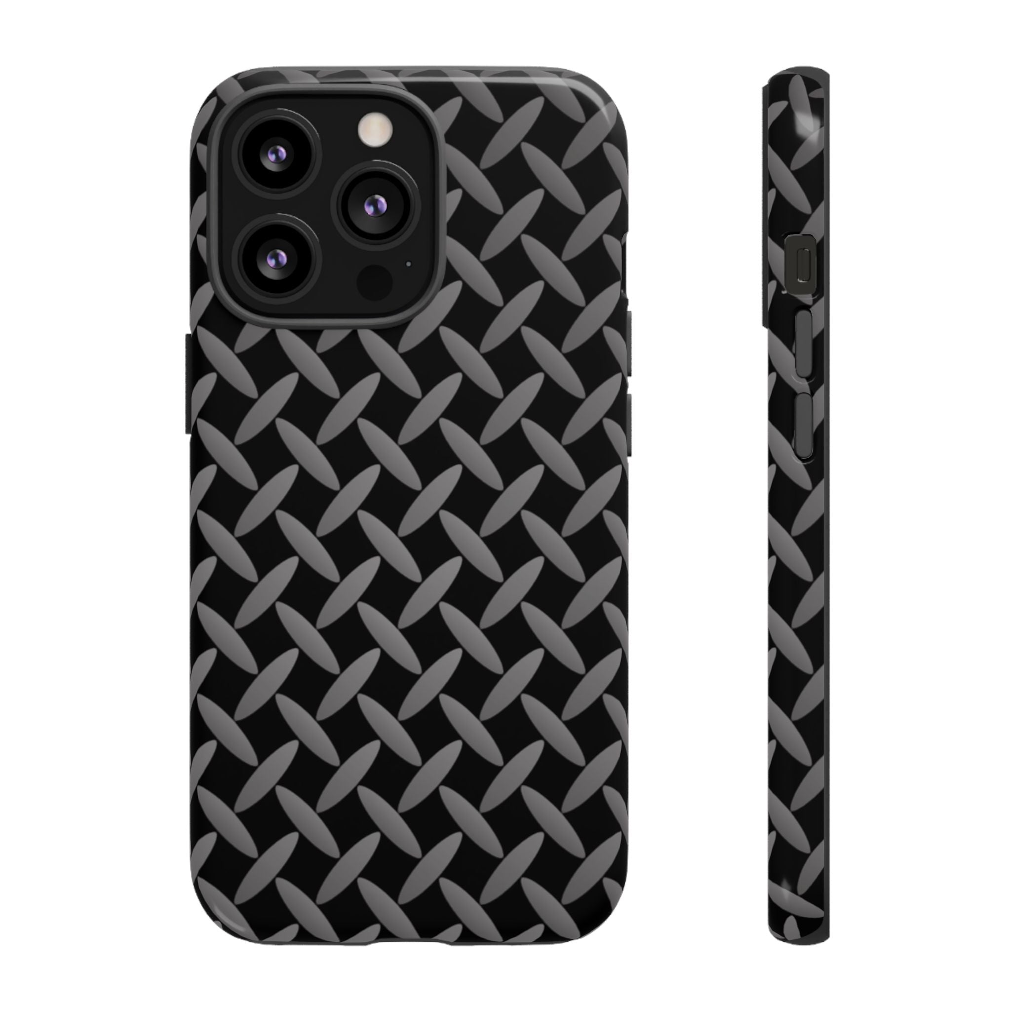 Durable Phone Case Black - Tough Cases with Stylish Diamond Plate Design - iPhones