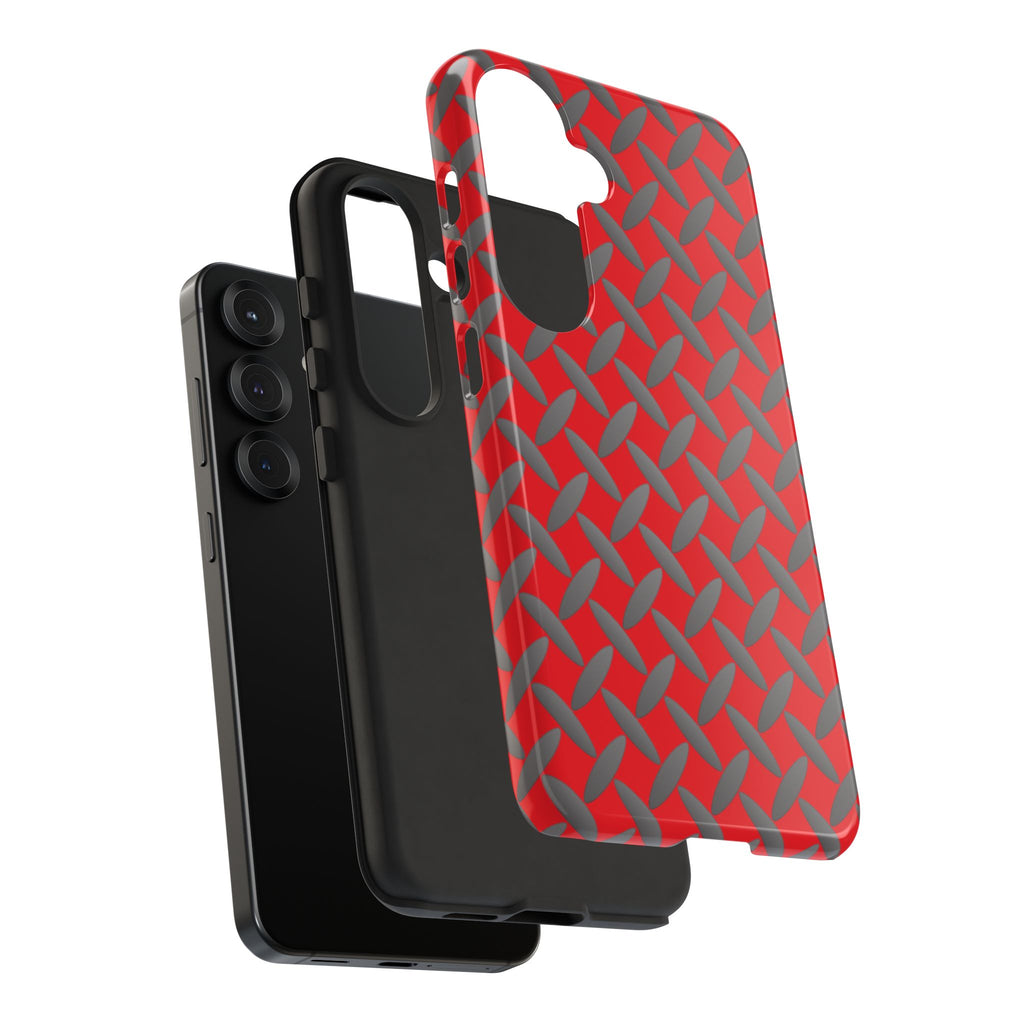 Durable Samsung Phone Case Red - Tough Cases with Stylish Diamond Plate Design