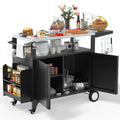 Outdoor Grill Cart with Wheels, Weatherproof Outdoor Kitchen Outdoor Bar Cart Mobile BBQ with Foldable Stainless Steel Top & Sto